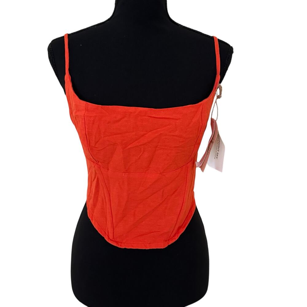 Midnight Sky Women Orange Spaghetti Strap Smocked Back Crop Top Size L NWT